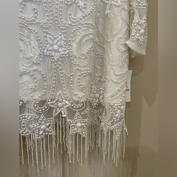 NWT ASOS Edition White Beaded Mesh Fringe Mini Dress Plus Bridal Wedding - Picture 6 of 15